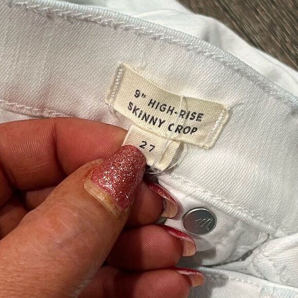 Madwell 9" High Rise Skinny Crop Jeans Distressed Denim White Size 27 - Picture 8 of 12